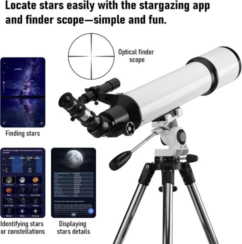 Telescope,Galaeyes 90mm Aperture 600mm FL, Telescope for Adults High Powered,Metal AZ & Stainless Steel Tripod, Stargazing APP & Phone Adapter,Aperture 90mm in Kuwait