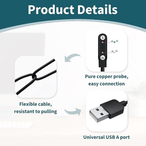 2 حزمة كابل شاحن مغناطيسي للساعة الذكية، 2 دبوس 7.62 ملم سلك شحن بديل USB متوافق مع الساعات الذكية لتتبع اللياقة البدنية، النظارات الذكية، سماعات توصيل العظام، الأجهزة التي يمكن ارتداؤها in Kuwait