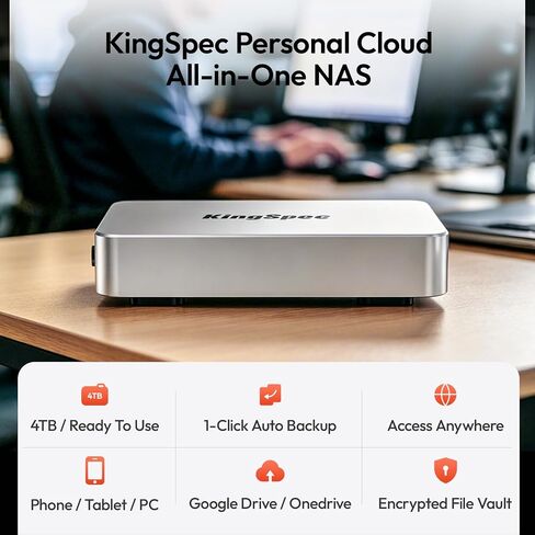 KingSpec N100 2TB Personal Cloud NAS – Pre-Installed SSD, Silent Fanless, Plug & Play Private Cloud Storage for Home & Office, Remote Access & Google Drive Backup, Ultra-Compact All-Aluminum in Saudi Arabia