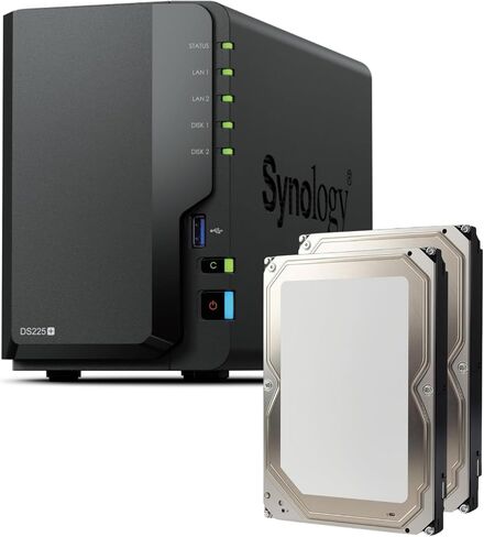Synology DS225+ 24TB Bundle Best Price HDDs 2X 12TB 2-Bay NAS Plus Series - Intel Celeron J4125 Quad-Core, 2GB Non-ECC DDR4 SODIMM 1 x 2.5 GbE and 1 x 1 GbE RJ-45 LAN Port in Saudi Arabia