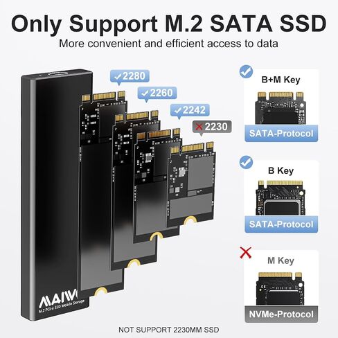 MAIWO M.2 SATA SSD Enclosure, USB3.2 Gen1 Type-C to SATA NGFF Based M.2 Solid State Drive Adapter Reader, Support B+M Key, Aluminum (K1688S) in Saudi Arabia