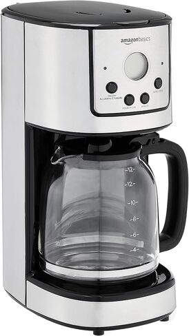Amazon Basics Programmable Coffeemaker with Carafe and Reusable Filter, Stainless Steel, 12 Cups, Black in Saudi Arabia