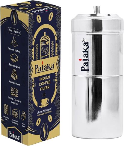 PAJAKA South Indian Filter Coffee Maker 2-4 Cup Mug Madras Kaapi Kappi Drip Decoction Maker Brewer Dripper Stainless Steel Medium Size (200 ML) | Pour Over Coffee Makers for Home & Kitchen in Saudi Arabia