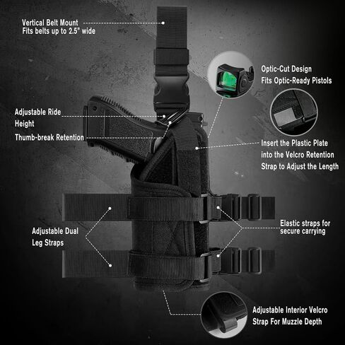ZZY Drop Leg Holster Fits Optic/Light/Laser for Glock 17 19, Sig P220 S&W in Kuwait