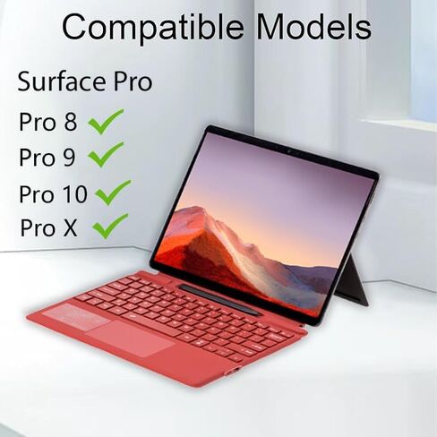 Type Cover for Microsoft Surface Pro 11 / Pro 10 / Pro 9 / Pro 8 / Pro X, Portable Slim Wireless Keyboard with Touchpad Tablet Keyboard (Poppy Red) in Kuwait