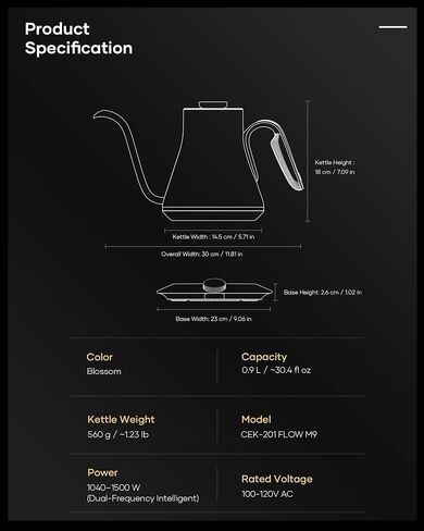 Cocinare Gooseneck Electric Kettle, ±1℉ Precise Temperature Control, 0.9L in Kuwait