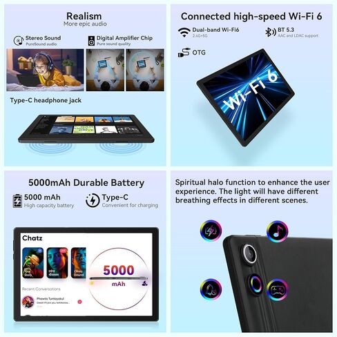 Gleeso Tablet, 10 Inch Android 15 Tablet, 20GB RAM+64GB ROM+ 1 TB TF, 5000mAh Fast Charging Battery, HD Display, Widevine L1, Dual Camera, Face ID, Lightweight Portable Tablet for Work Entertainment in Kuwait