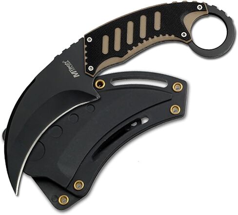 MTECH USA Fixed Blade Karambit Knife, 7.5" Overall Length, Black Stainless Steel Curved Blade, G10 Handle, Nylon Fiber Sheath (Black & Green) in Kuwait