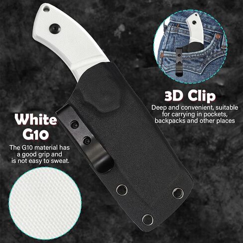 KANSEPT Knives Korvid S Fixed blade Hunting Camping Hiking Knife with 2.9''14C28N Blade Cleaver White G10 Handle, Kydex Sheath for Men Women Everyday Carry G2030A2 in Kuwait