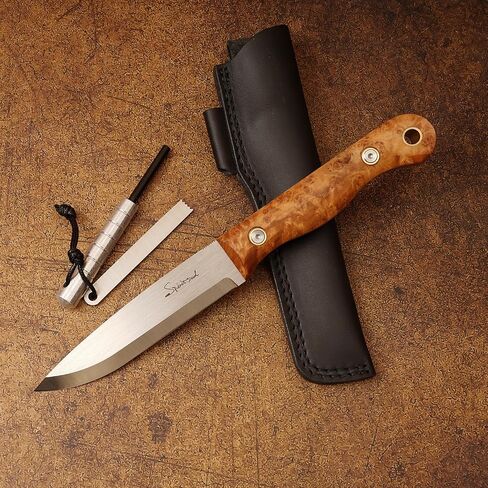 AUS-8 Survival Knife with Leather Sheath & Fire Starter, Full Tang Camping/Hunting/Bushcraft Fixed Blade Knife in Kuwait