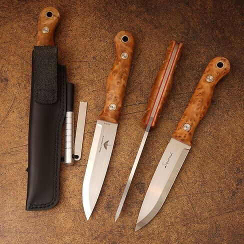 AUS-8 Survival Knife with Leather Sheath & Fire Starter, Full Tang Camping/Hunting/Bushcraft Fixed Blade Knife in Kuwait