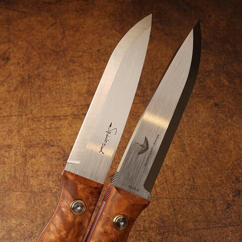 AUS-8 Survival Knife with Leather Sheath & Fire Starter, Full Tang Camping/Hunting/Bushcraft Fixed Blade Knife in Kuwait
