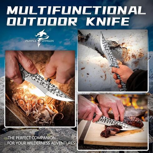 Purple Dragon Fixed Blade Knife with Sheath, Full Tang Survival Knife, Silver Bushcraft Knives for Outdoor Camping, Hiking, Gift for Men in Kuwait