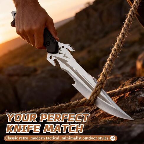 Purple Dragon Fixed Blade Knife with Sheath, Full Tang Survival Knife, Silver Bushcraft Knives for Outdoor Camping, Hiking, Gift for Men in Kuwait