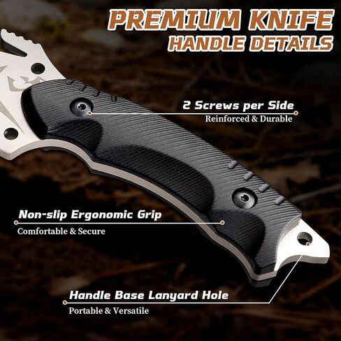 Purple Dragon Fixed Blade Knife with Sheath, Full Tang Survival Knife, Silver Bushcraft Knives for Outdoor Camping, Hiking, Gift for Men in Kuwait