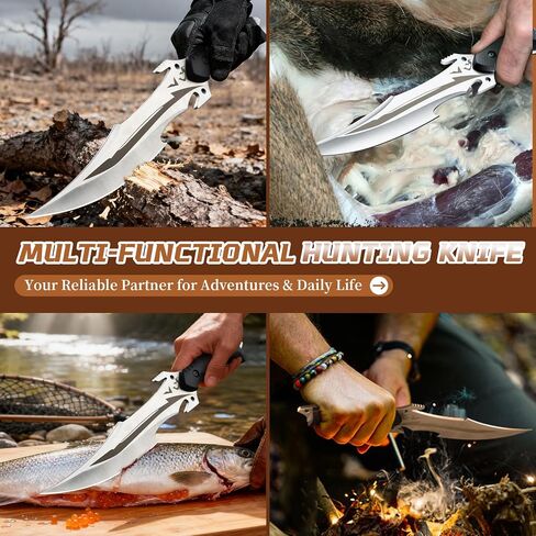 Purple Dragon Fixed Blade Knife with Sheath, Full Tang Survival Knife, Silver Bushcraft Knives for Outdoor Camping, Hiking, Gift for Men in Kuwait