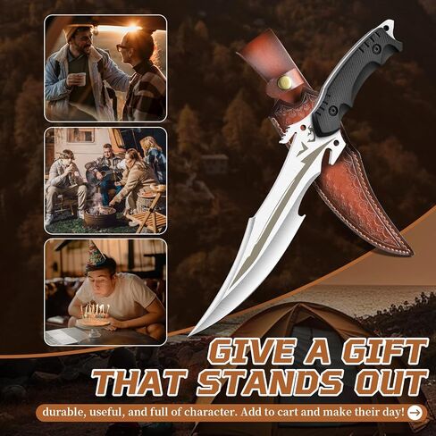 Purple Dragon Fixed Blade Knife with Sheath, Full Tang Survival Knife, Silver Bushcraft Knives for Outdoor Camping, Hiking, Gift for Men in Kuwait