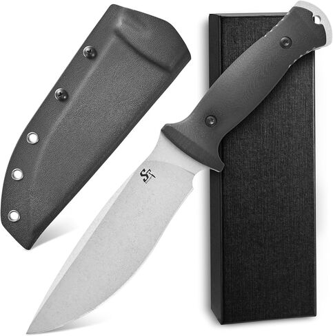 Sitivien ST38 Fixed Blade Knife AEB-L Stonewashed Steel Blade G10 Handle Full Tang Knife with Sheath for Outdoor Camping Hiking Working Survival (Silver) in Saudi Arabia