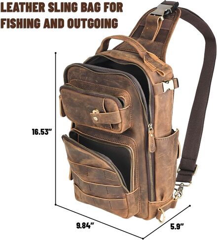 Leather Fishing Tactical Bag Genuine Sling Tackle Bag Adjustable Shoulder Large Backpack Storge Fishing Gear and Equipment for Men Women in Kuwait