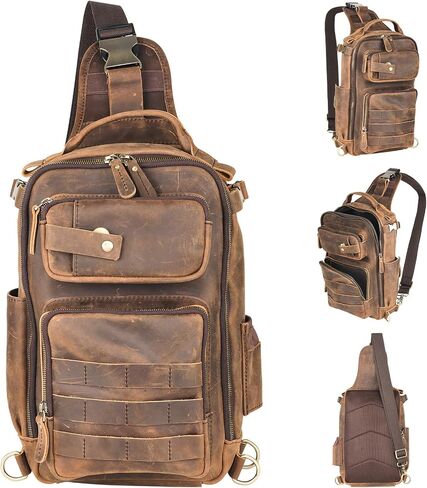Leather Fishing Tactical Bag Genuine Sling Tackle Bag Adjustable Shoulder Large Backpack Storge Fishing Gear and Equipment for Men Women in Kuwait
