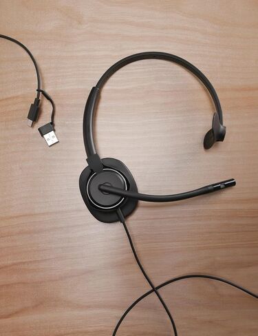 HP Poly Mission 410 USB Headset - USB-C & USB-A Plug-and-Play - AI Noise-Reducing & Adjustable Boom Mic - Inline Controller - Lightweight Single-Ear Design - USB Headset with Microphone for PC in Kuwait