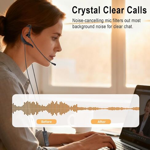 USB Earbuds with Microphone & Adjustable Ear Hooks for PC Laptop in Kuwait