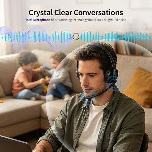 TOALLIN Wired Headset with Noise Canceling Mics, USB Stereo Headphones in Kuwait