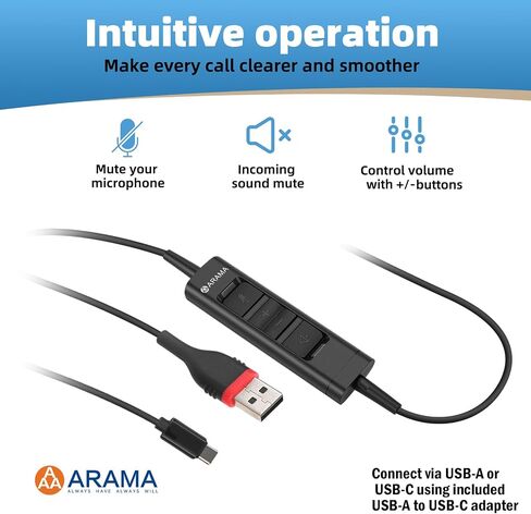 Arama Dual USB Headset with Microphone for PC, Computer, Laptop, USB-A/C in Kuwait
