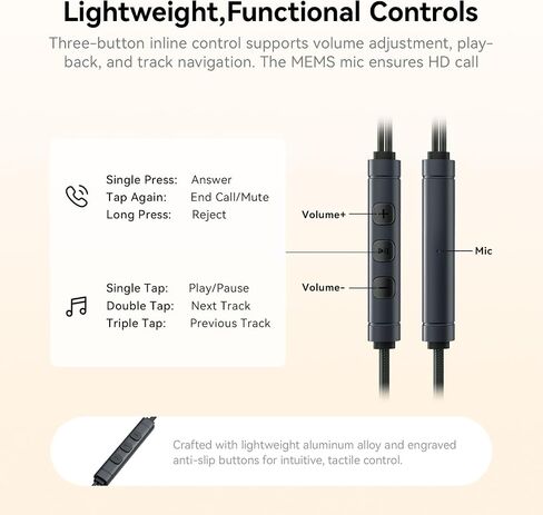 1MORE P20 in-Ear Earphones with Cable, USB C Wired Ear Buds, Hi-Res Audio, Sound Isolation, Mic Mute Fuction, Microphone and Volume Controller in Saudi Arabia