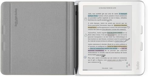 Kobo Libra Colour White eReader & Sand Beige Notebook SleepCover Bundle | 7" Glare-Free Colour E Ink Kaleido 3 Display | Dark Mode Option | Waterproof | Built-in-2-Way Stand Cover in Kuwait