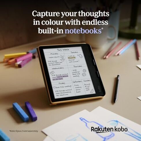 Kobo Libra Colour White eReader & Sand Beige Notebook SleepCover Bundle | 7" Glare-Free Colour E Ink Kaleido 3 Display | Dark Mode Option | Waterproof | Built-in-2-Way Stand Cover in Kuwait