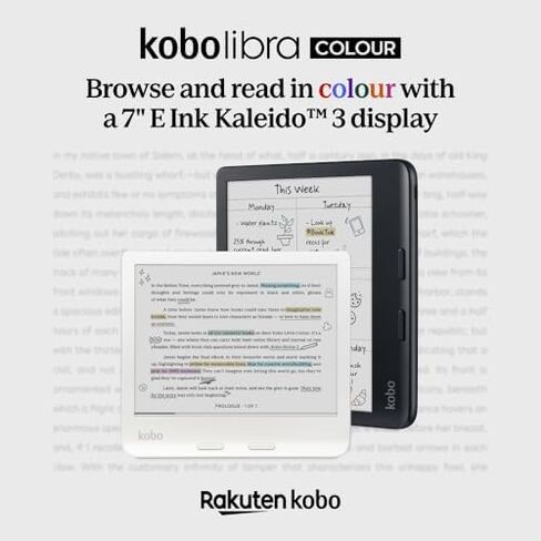 Kobo Libra Colour White eReader & Sand Beige Notebook SleepCover Bundle | 7" Glare-Free Colour E Ink Kaleido 3 Display | Dark Mode Option | Waterproof | Built-in-2-Way Stand Cover in Kuwait