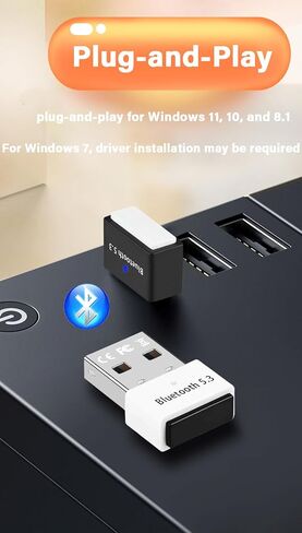 USB Bluetooth 5.3 Adapter for PC Supports Windows 11/10/8.1/7,Plug &Play For Win11/10, Mini 5.3+EDR Bluetooth Dongle Receiver&Transmitter for PC,Laptop,Keyboard,Mouse,Headsets,Speakers (Black) in Kuwait