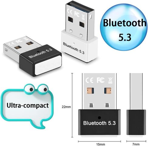 USB Bluetooth 5.3 Adapter for PC Supports Windows 11/10/8.1/7,Plug &Play For Win11/10, Mini 5.3+EDR Bluetooth Dongle Receiver&Transmitter for PC,Laptop,Keyboard,Mouse,Headsets,Speakers (Black) in Kuwait