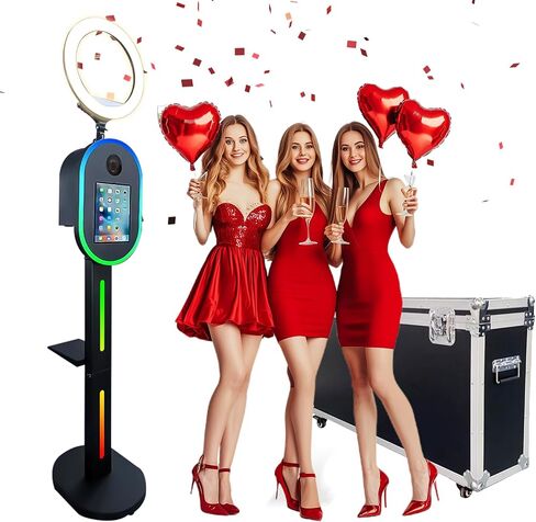 Photo Booth Machine for iPad 10.2" 10.9" 11" 12.9" and Camera,2-in-1 Selfie Station Shell Stand Camera Photobooth,App Control RGB Fill Light,Flight Case,for Parties in Kuwait