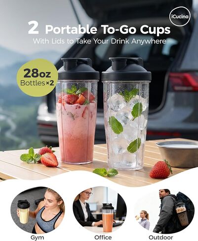 ICUCINA - 28 Oz Blender Cup Replacement with To-Go Lids, Cups for Protein Shakes, BPA Free Smoothie Cups (Pack of 2) in Kuwait