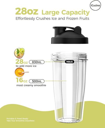 ICUCINA - 28 Oz Blender Cup Replacement with To-Go Lids, Cups for Protein Shakes, BPA Free Smoothie Cups (Pack of 2) in Kuwait