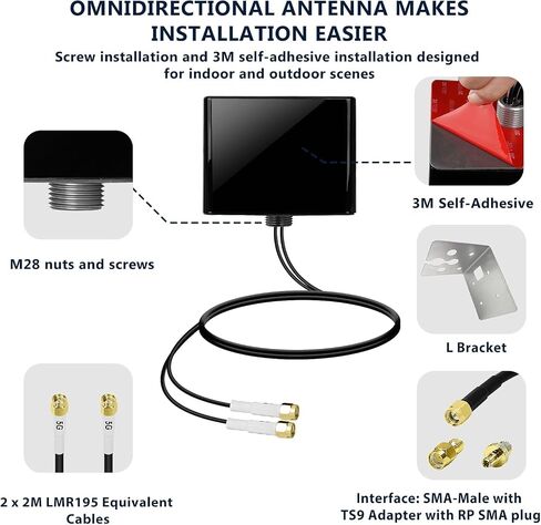 Maswell 4G LTE 5G Antenna 2X2 MIMO Outdoor, Up to 6dBi, Cross Polarized 600-8000MHz Cellular Omni External Antenna for Routers & Gateways for T-Mobile Verizon AT&T, SMA-Male & TS9 & RP-SMA in Kuwait