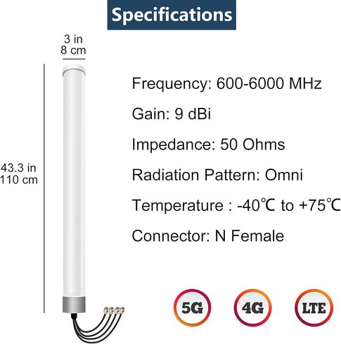5G 4G LTE 4x4 MIMO External Wide-Band Antenna High Gain Outdoor Omni Antenna for Cellular Hotspot Router Gateway Compatible with Verizon, AT&T T-Mobile Home Internet in Saudi Arabia