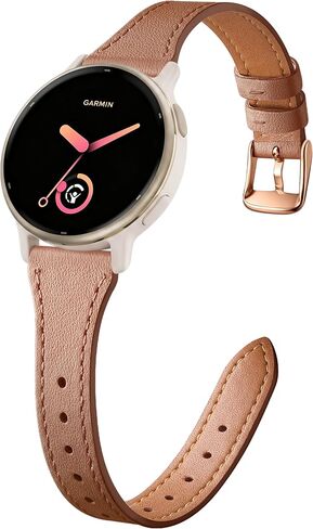 GEAK 20mm Leather Watch Band Compatible with Garmin Vivoactive 5 Watch Bands, Vivoactive 6/3/Forerunner 165/55/245/645, Quick Release Genuine Slim Leather Strap for Venu Sq/Sq 2/Venu 2 Plus Women in Kuwait