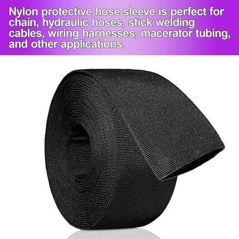 2" ID Nylon Protective Hose Sleeve, Nylon Protective Sleeve Nylon Protective Sheath Nylon Cable Cover for Welding Torch Hydraulic Hose, 25' Length, Black in Kuwait