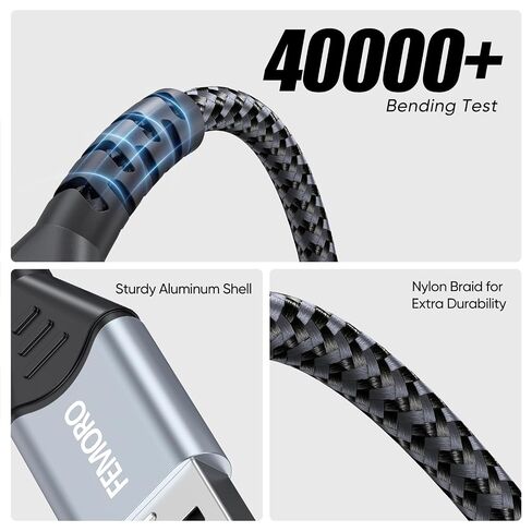 FEMORO Micro USB Cable 6ft 480Mbps Data Transfer & 12W Charging, USB A to MicroUSB 2.0 Cord for Old Kindle Android Smartphone Tablet PS4 Raspberry Pi 3 and More in Saudi Arabia