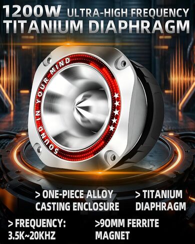4 Inch Super Tweeters for Car Audio, 1200W MAX 4 Ohm Bullet Tweeter Speakers Pair, 107dB Titanium Compression Drivers with 1.5 Inch Voice Coil for Door Panels Speaker Boxes in Kuwait
