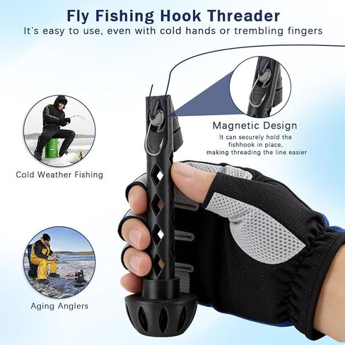 zxbaers 2PCS Magnetic Fly Threader & Knot Tying Tool, Fly Fishing Hook Threader with Curved Lure Pliers and Gloves, Knot Assist for Threading Hooks, Works with Most Hooks, tippets, and Fly Styles in Kuwait