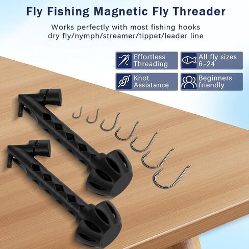 zxbaers 2PCS Magnetic Fly Threader & Knot Tying Tool, Fly Fishing Hook Threader with Curved Lure Pliers and Gloves, Knot Assist for Threading Hooks, Works with Most Hooks, tippets, and Fly Styles in Kuwait