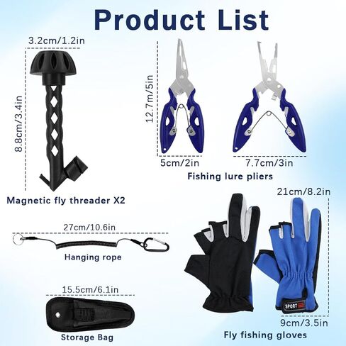 zxbaers 2PCS Magnetic Fly Threader & Knot Tying Tool, Fly Fishing Hook Threader with Curved Lure Pliers and Gloves, Knot Assist for Threading Hooks, Works with Most Hooks, tippets, and Fly Styles in Kuwait