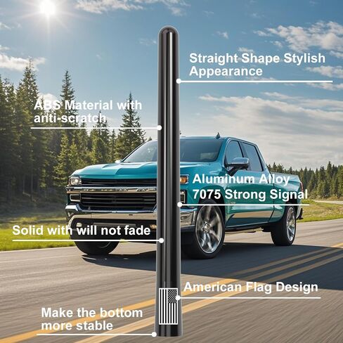 American Flag Car Truck Short Antenna 7“ with Tire Valve Caps for GMC Sierra Dodge Ram Chevy Silverado 1500 2500 3500 Avalanche Ford F150 F250 F350 Super Duty Raptor Bronco, Car Accessories (Black) in Kuwait