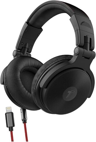 Thore Over Ear iPhone Headphones with Lightning Connector (Apple MFi Certified) – Closed Back Studio DJ Monitor Earphones (50mm Neodymium Drivers) (V200 Black/Red) in Saudi Arabia