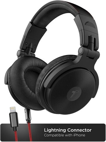 Thore Over Ear iPhone Headphones with Lightning Connector (Apple MFi Certified) – Closed Back Studio DJ Monitor Earphones (50mm Neodymium Drivers) (V200 Black/Red) in Saudi Arabia