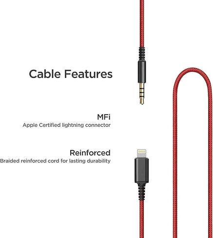 Thore Over Ear iPhone Headphones with Lightning Connector (Apple MFi Certified) – Closed Back Studio DJ Monitor Earphones (50mm Neodymium Drivers) (V200 Black/Red) in Saudi Arabia